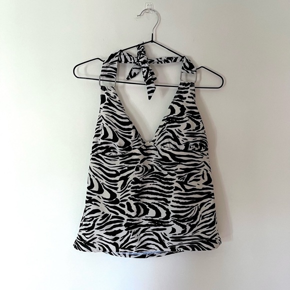 Vintage Tops - Women's Black & White Zebra Halter Tank Top /Tankini